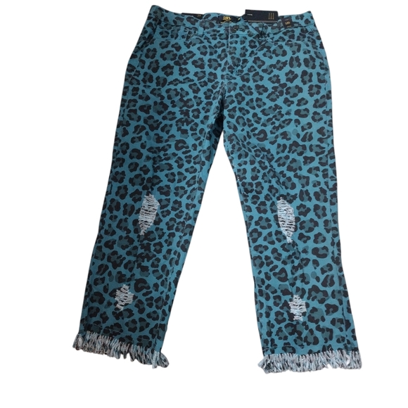 L & B Mid-Rise Women's Teal Black Frayed Pants NWT Stretch Size 16 - Picture 2 of 6